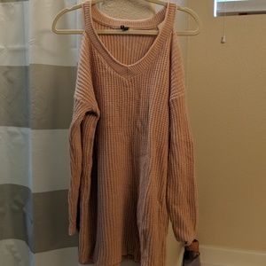 Cold shoulder woven sweater